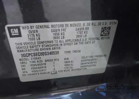 2014 Chevrolet Silverado 1500 2Lz from USA, damaged, VIN 3GCPCSEC8EG348538